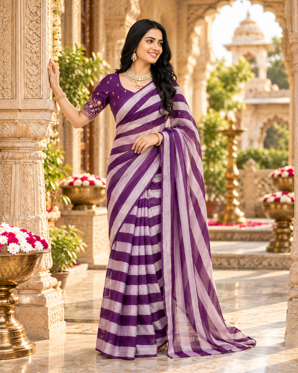 Chiffon Silk Designer Saree With Unstitched Blouse(Lavender)