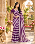 Chiffon Silk Designer Saree With Unstitched Blouse(Lavender)