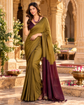 Mulmul Cotton Saree With Unstitched Blouse(Mehendi)