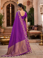 Premium Art Silk Zari Triangle Border Saree With Unstitched Blouse(Purple)