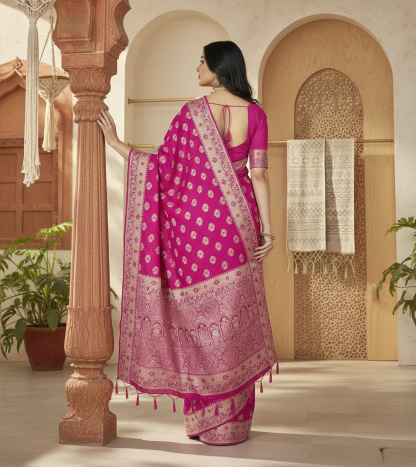 Women's Satin Printed Saree With Unstitched Blouse 5.5Mtr (Rani) Kashvii