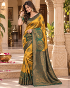 Banarasi Zari Weaving Saree With Unstitched Blouse(Yellow)
