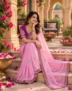 Rangoli Silk Embroidery Work Saree With Unstitched Blouse(Baby Pink)