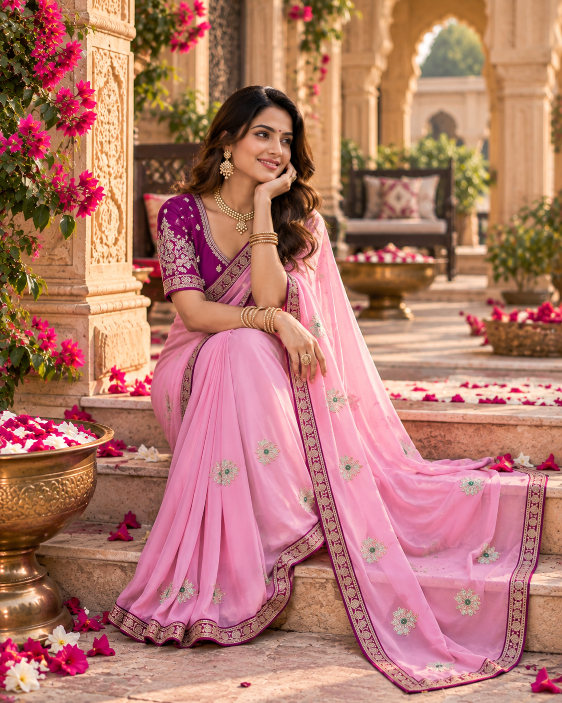 Rangoli Silk Embroidery Work Saree With Unstitched Blouse(Baby Pink)