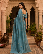 Gold Crush Silk Saree With Unstitched Blouse(Blue)