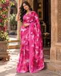 Georgette Floral Print Saree With Unstitched Blouse(Pink)