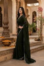 Load image into Gallery viewer, Star Georgette Ready To Wear Saree With Unstitched Blouse(Black)

