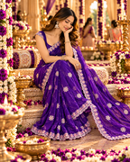 Pure Space Silk Embroidery Work Saree With Unstitched Blouse(Purple)