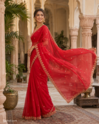 Premium Jamdhani Handloom Silk Jari Border Saree With Unstitched Blouse (Red)