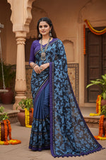 Load image into Gallery viewer, Women's Lycra Blend Saree with Blouse (Blue, 5-6 Mtrs) Kashvii
