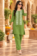 Cotton Kurti Pant Two Piece Set(Green)
