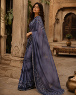 Load image into Gallery viewer, Premium Georgette Floral Print Saree With Unstitched Blouse(Navy Blue)
