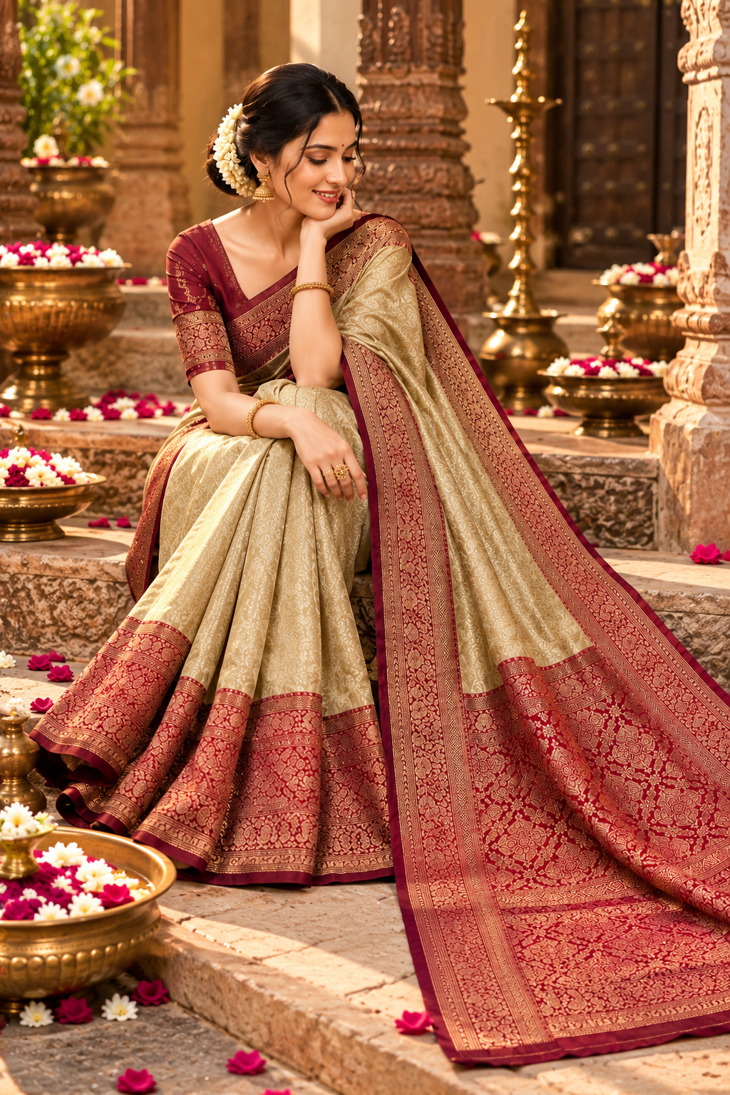 Pure Banarasi Silk Zari Weaving Pallu Work Saree With Unstitched Blouse(Red)