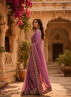 Designer Georgette Saree With Unstitched Blouse(Wine)