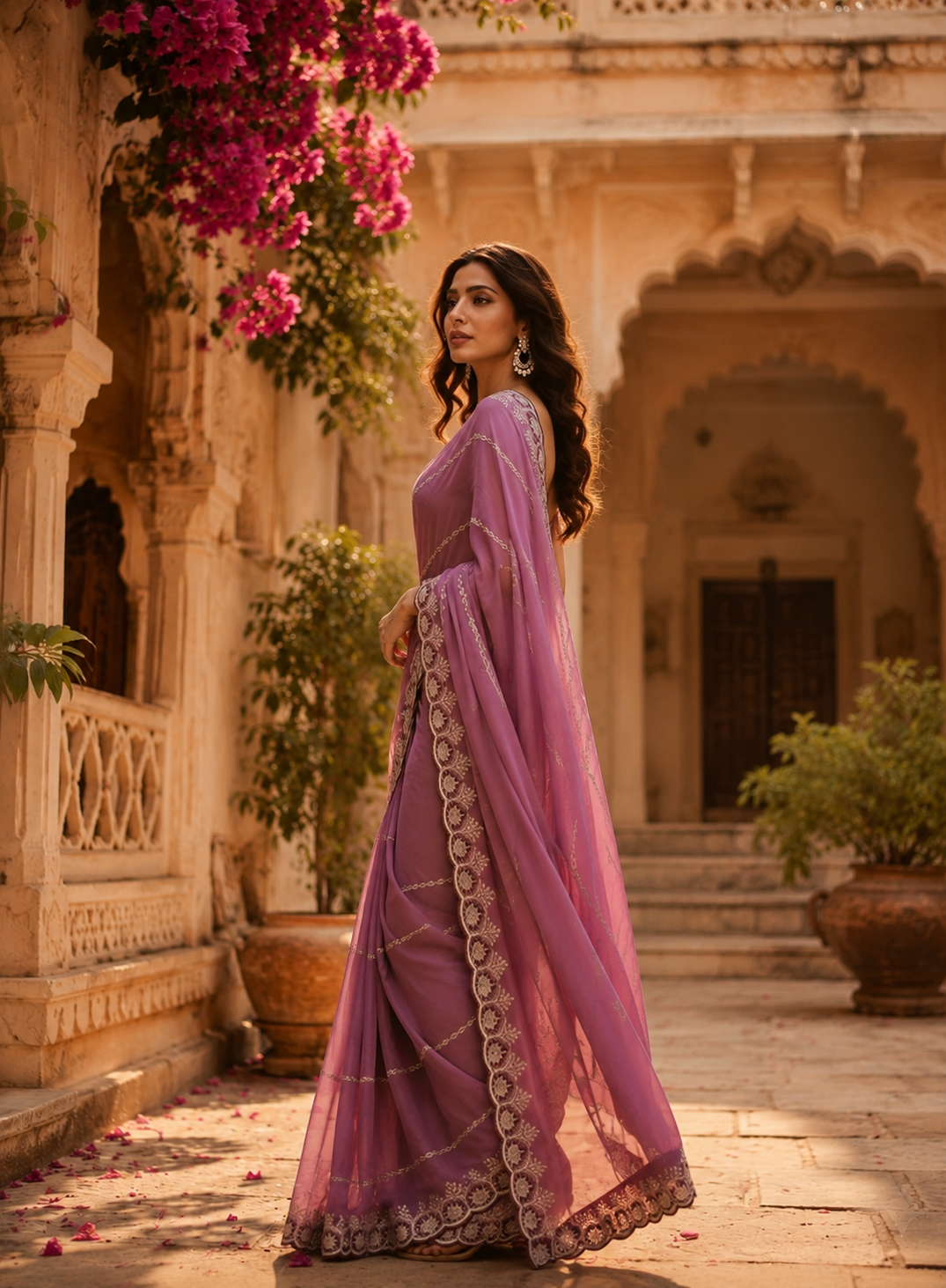 Designer Georgette Saree With Unstitched Blouse(Wine)