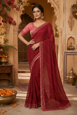 Load image into Gallery viewer, Organza Silk Saree With Unstitched Blouse(Red)
