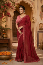 Organza Silk Saree With Unstitched Blouse(Red)