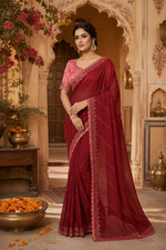 Load image into Gallery viewer, Organza Silk Saree With Unstitched Blouse(Red)
