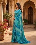 Load image into Gallery viewer, Satin Silk Printed Saree With Unstitched Blouse(Blue)
