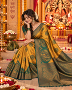 Banarasi Zari Weaving Saree With Unstitched Blouse(Yellow)