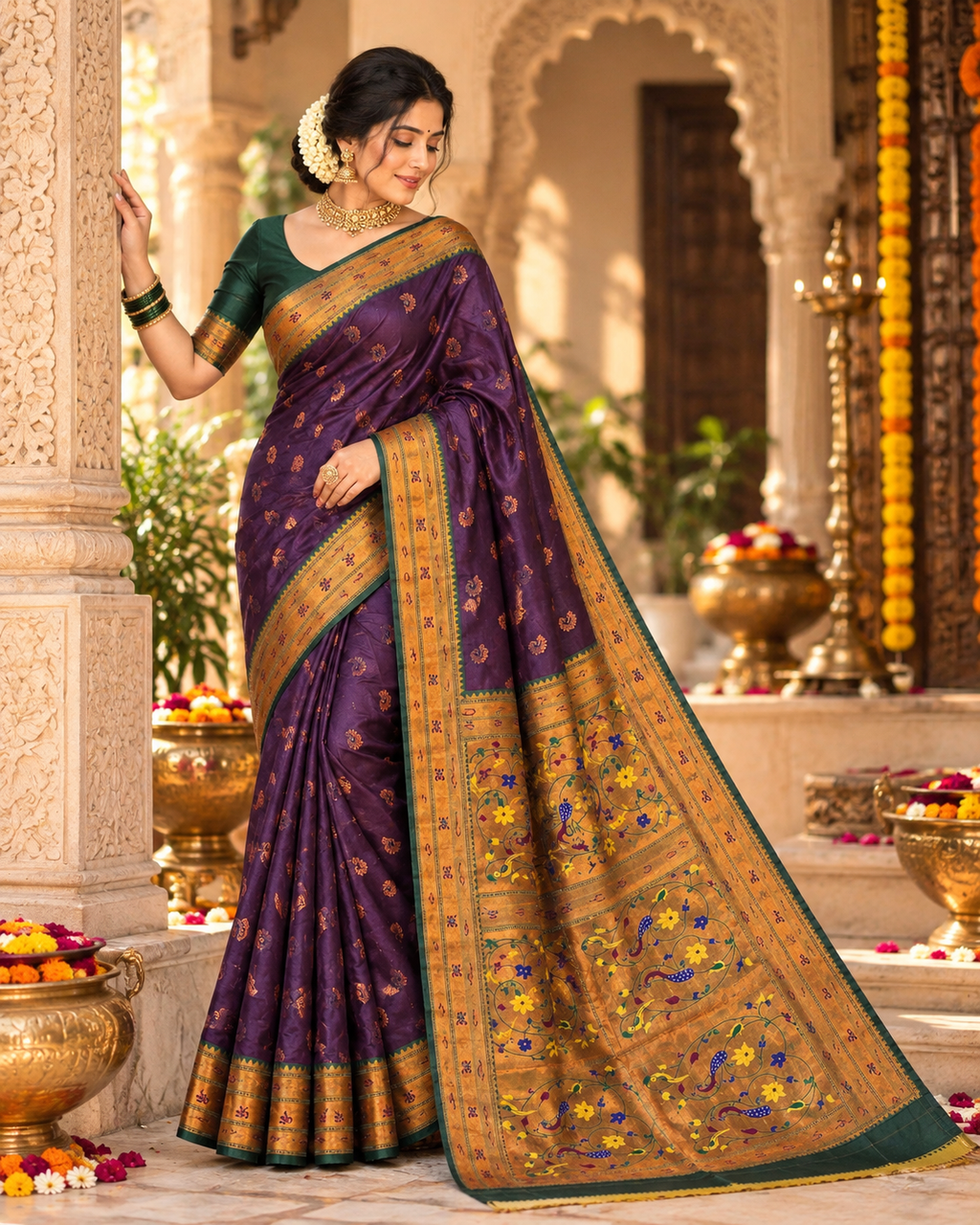 Soft Banarasi Silk Saree With Unstitched Blouse(Wine)