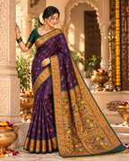 Soft Banarasi Silk Saree With Unstitched Blouse(Wine)