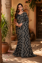 Premium Georgette Sequence Work Saree Within Unstitched Blouse(Black)