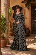 Premium Georgette Sequence Work Saree Within Unstitched Blouse(Black)