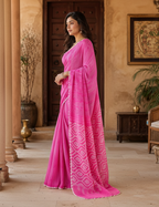 Chinon Silk Bandhani Print Saree With Unstitched Blouse(Rani)