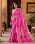 Chinon Silk Bandhani Print Saree With Unstitched Blouse(Rani)