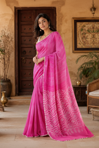 Chinon Silk Bandhani Print Saree With Unstitched Blouse(Rani)
