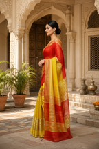 Viscose Georgette Zari Border Work Saree With Unstitched Blouse(Yellow)