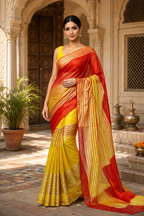 Viscose Georgette Zari Border Work Saree With Unstitched Blouse(Yellow)
