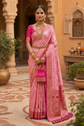 Soft Silk Banarasi Saree With Unstitched Blouse(Pink)