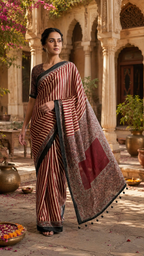 Satin Silk Designer Saree With Unstitched Blouse(Maroon)
