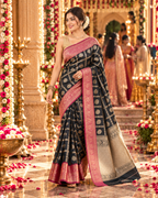 Banarasi Silk Saree Golder Zari Border With Unstitched Blouse(Black)