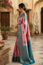 Pure Banarasi Silk Saree With Unstitched Blouse(Pink)