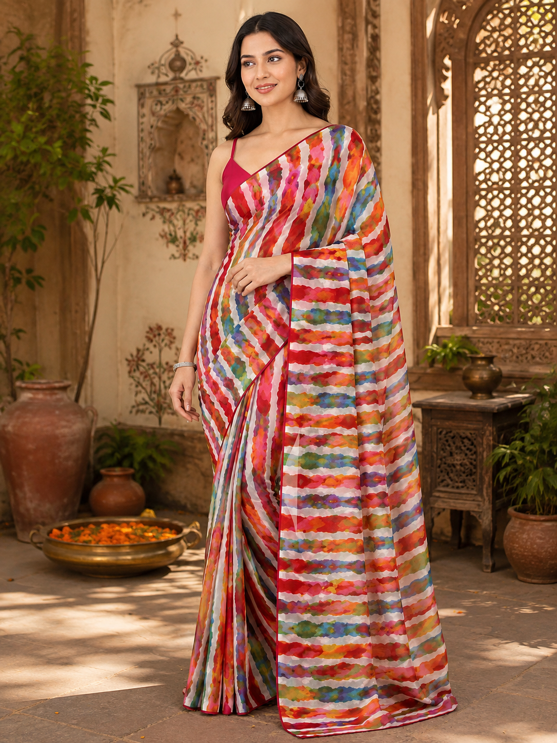 Soft Georgette Party Wear Saree With Unstitched Blouse(Multicolor)