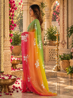 Georgette Embroidery Work Saree With Unstitched Blouse(Orange)