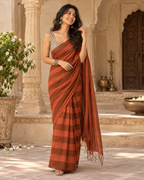 Cotton Digital Printed Saree With Unstitched Blouse(Rust)