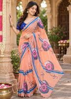 Georgette Digital Print Saree With Unstitched Blouse(Orange)