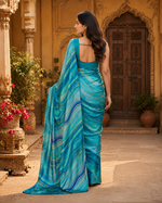 Load image into Gallery viewer, Satin Silk Printed Saree With Unstitched Blouse(Blue)
