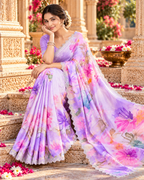 Pure Maheshwari Silk Saree With Unstitched Blouse(Lavender)
