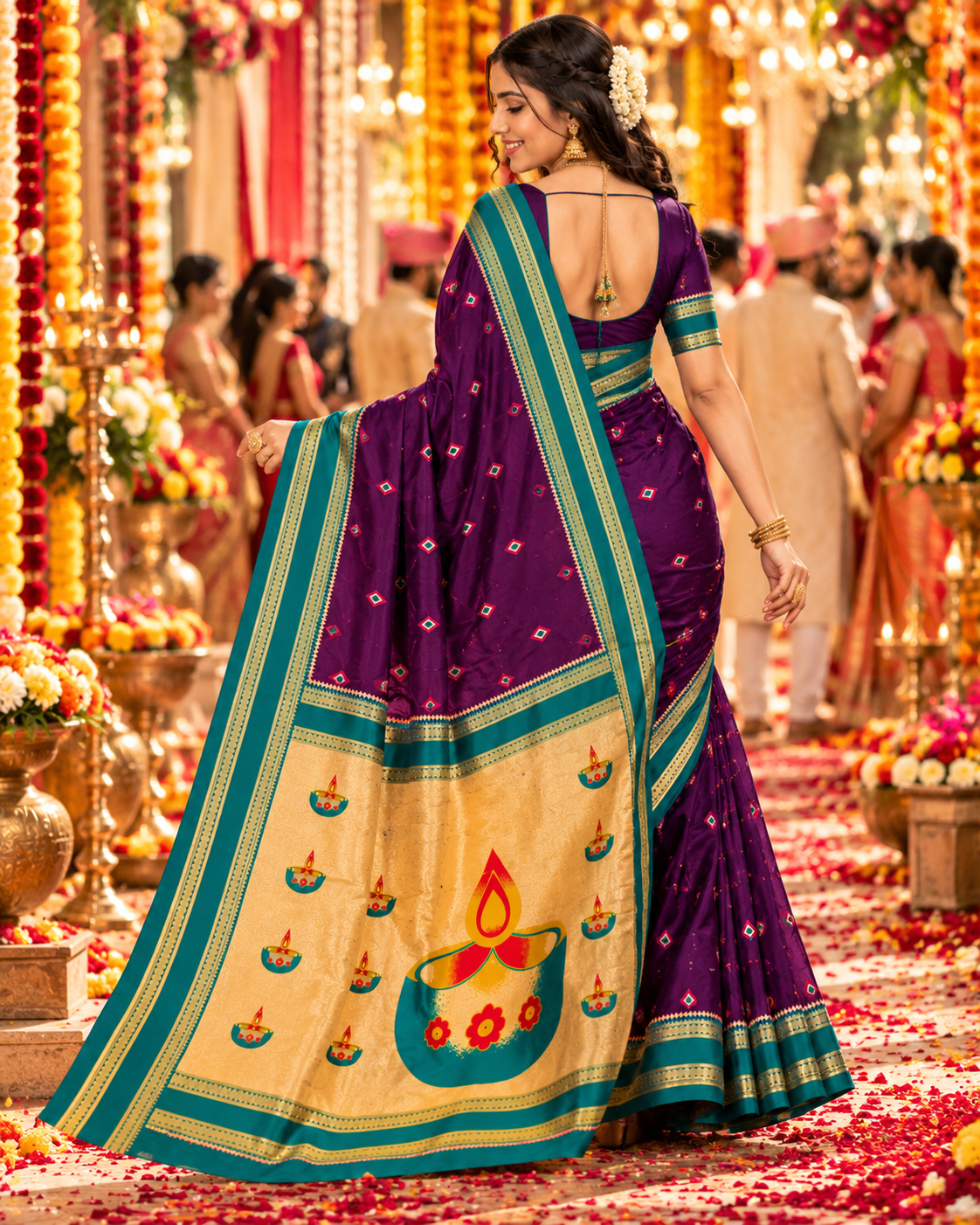 Banarasi Soft Silk Zari Border Saree With Unstitched Blouse(Dark Wine)