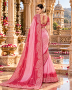 Pure Tissue Silk Handprint Saree With Unstitched Blouse(Pink)
