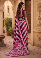 Mulmul Cotton Batik Hand Block Printed Saree With Unstitched Blouse(Pink)