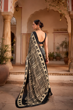 Load image into Gallery viewer, Satin Silk Printed Saree( Black)
