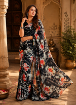 Load image into Gallery viewer, Crepe Silk Digital Print Saree With Unstitched Blouse(Black)
