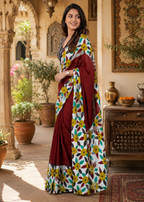 Soft Mulmul Cotton Block Printed Saree With unstitched Blouse(Red)