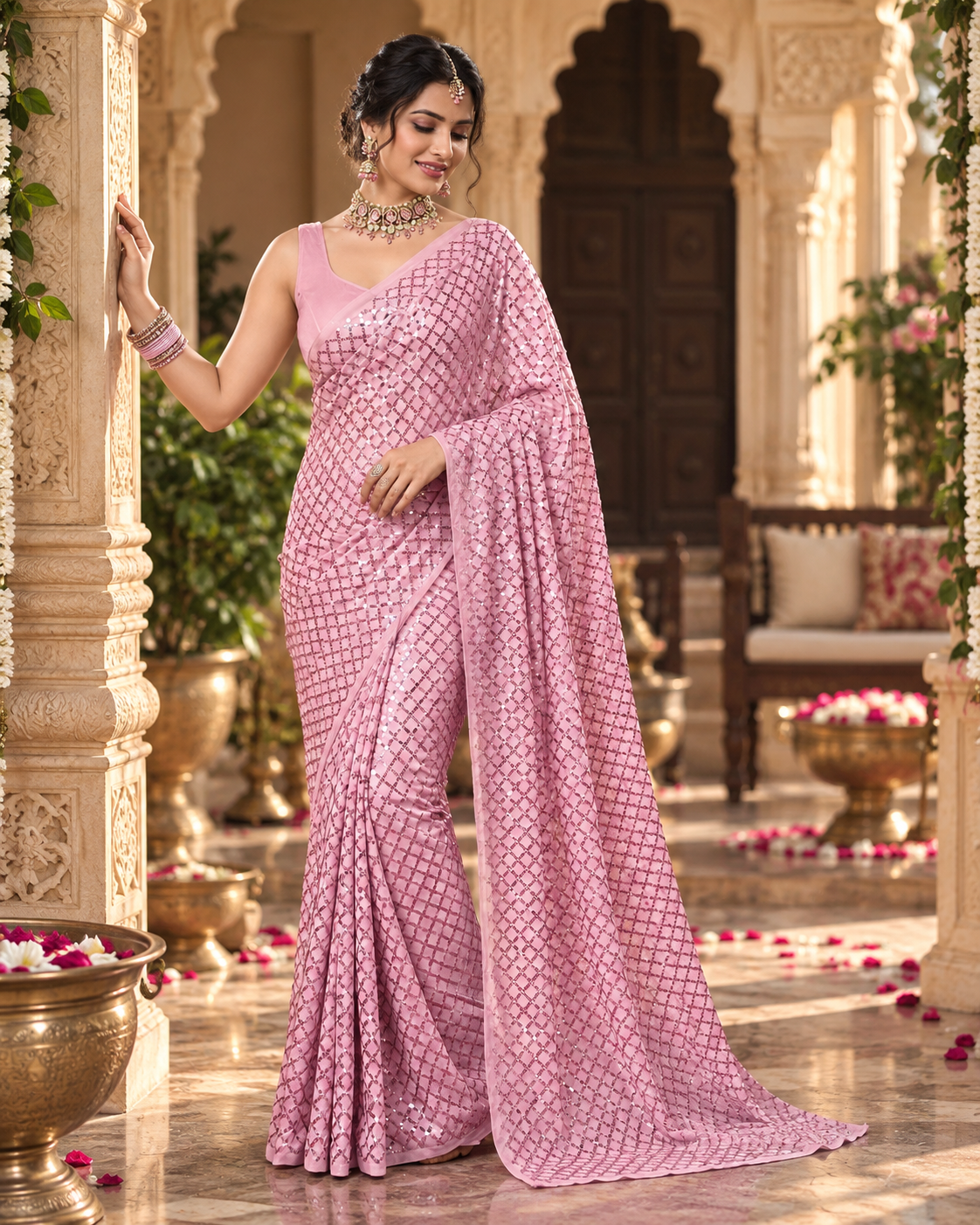 Premium Fancy Silk Party Wear Saree With Unstitched Blouse(Pink)